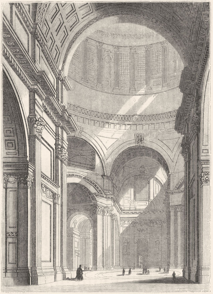 LONDON. Paul's, from under Dome 1845 old antique vintage print picture